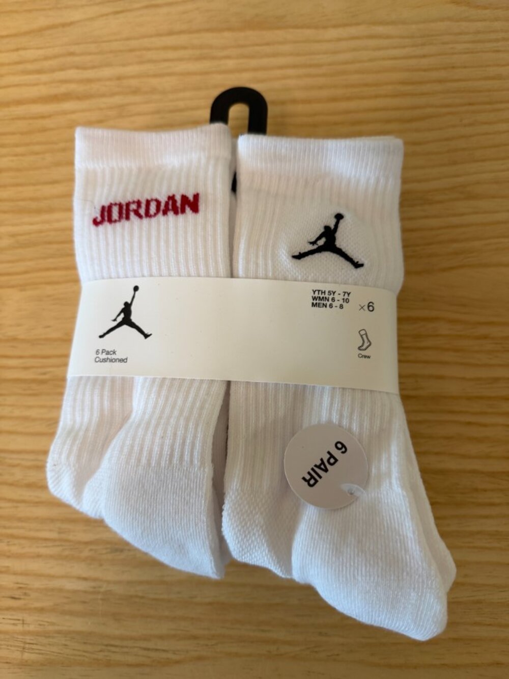 Jordan Women's Everyday 6-Pack Cushioned Crew Socks BJ0343 Large NEW with TAGS